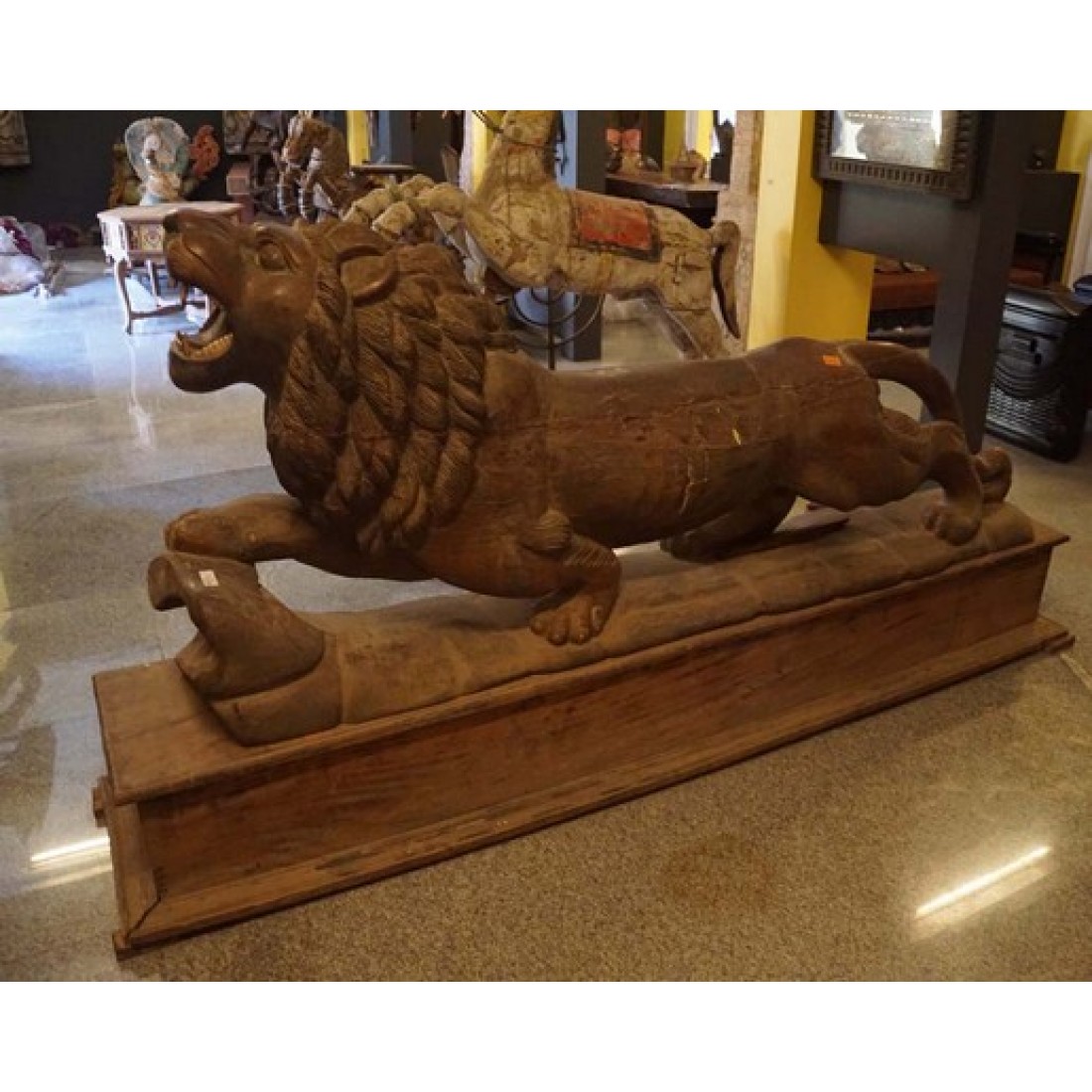 wooden lion statue